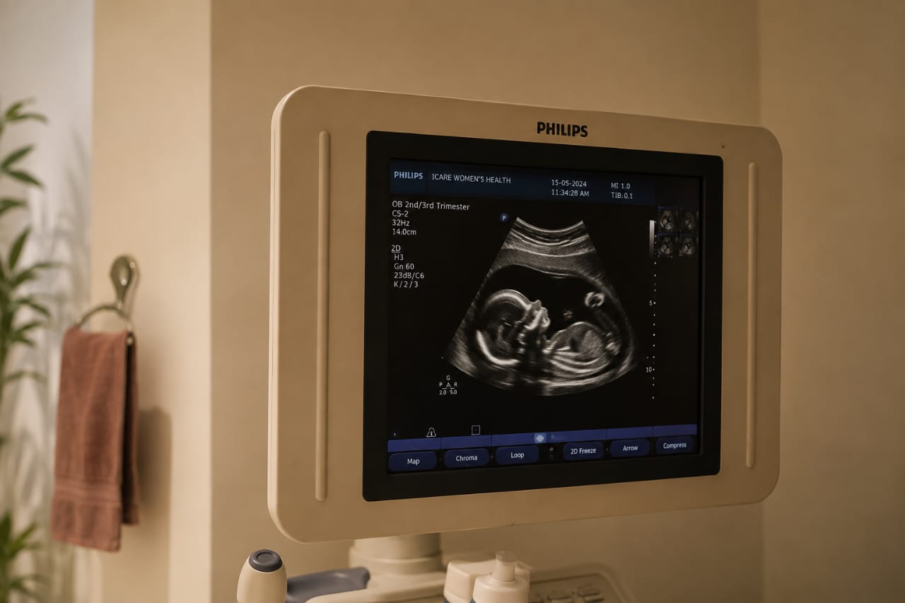 Radiologist reviewing a scan in the ultrasound suite